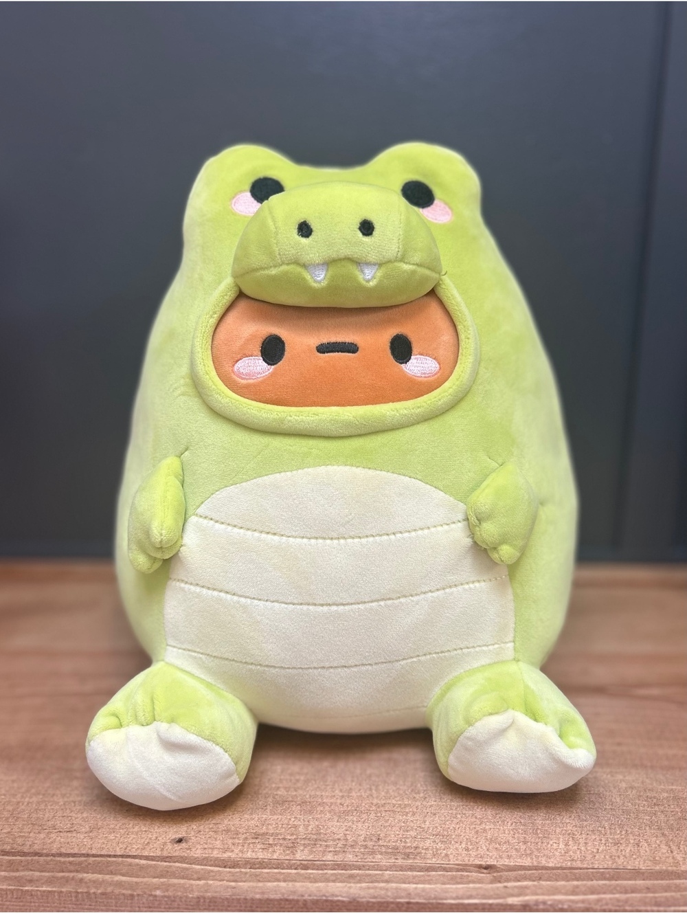 Smoko Crocodile Tayto Mochi Plush Toy in Green Crocodile Costume